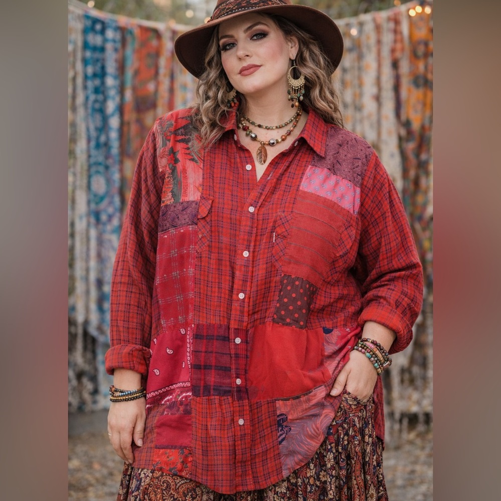 Staley/Gretszinger Vintage Boho Patchwork Red Mix… - image 1